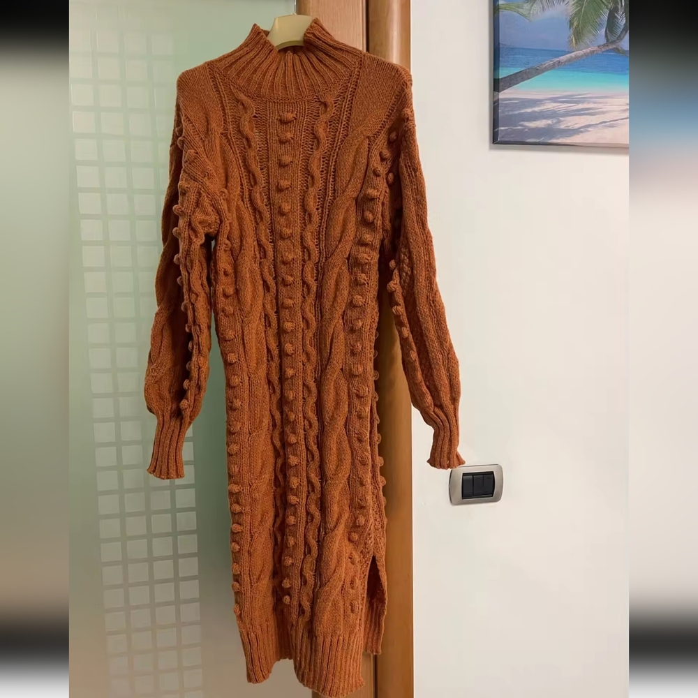 Autumn Women Long Sleeve Turtleneck Knitted Dress - Picture 8 of 8